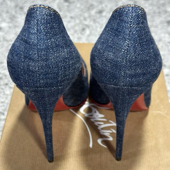 Christian Louboutin So Kate 120 Blue Denim Saba Gold Stiletto Heel Pump 38 - Picture 4 of 7